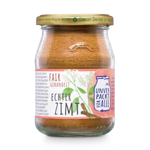 Unverpackter Bio Zimt im Mehrwegglas