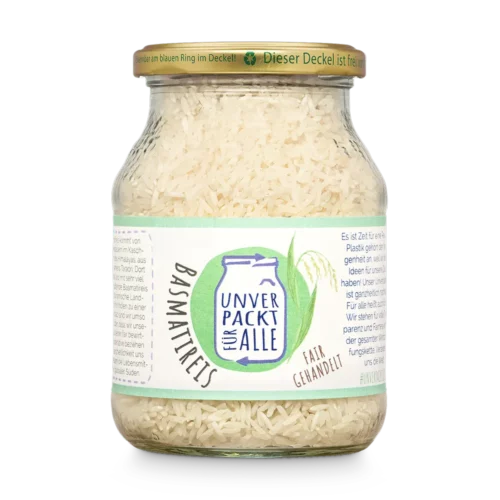 Unverpackter Bio Basmatireis im Mehrwegglas