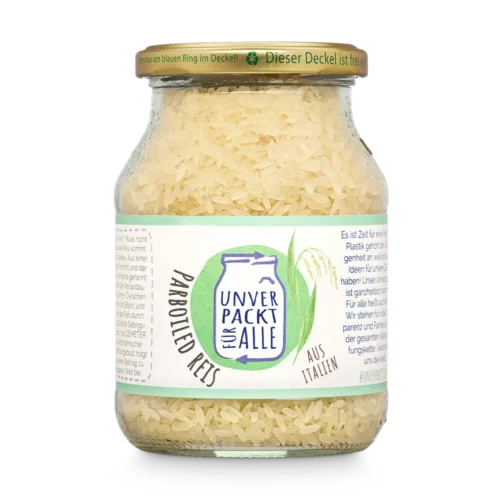 Unverpackter Bio Parboiled Reis im Mehrwegglas