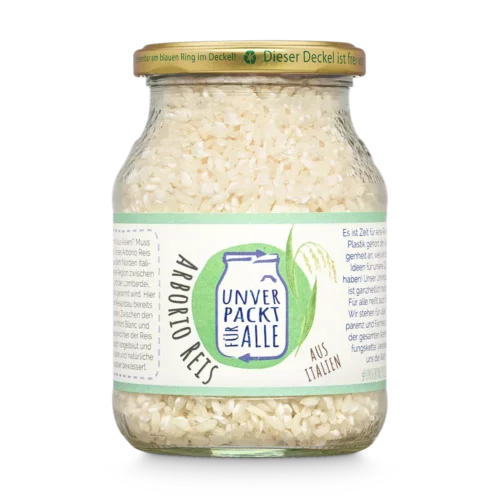 Unverpackter Bio Arborio im Mehrwegglas