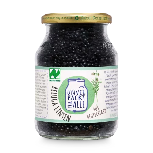 Unverpackte Bio Belugalinsen im Mehrwegglas