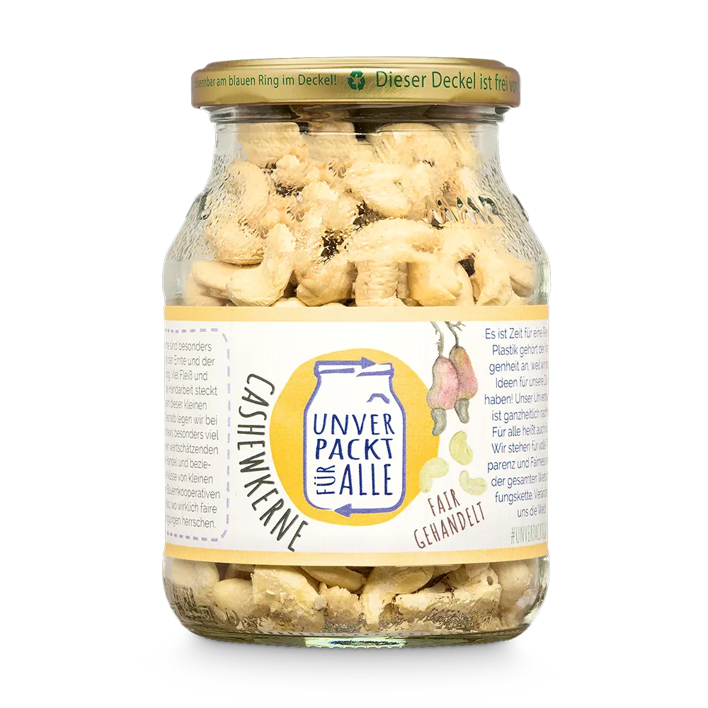 Unverpackte Bio Cashewkerne im Mehrwegglas