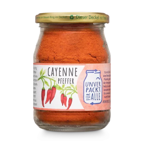 Unverpackte Bio Cayennepfeffer im Mehrwegglas