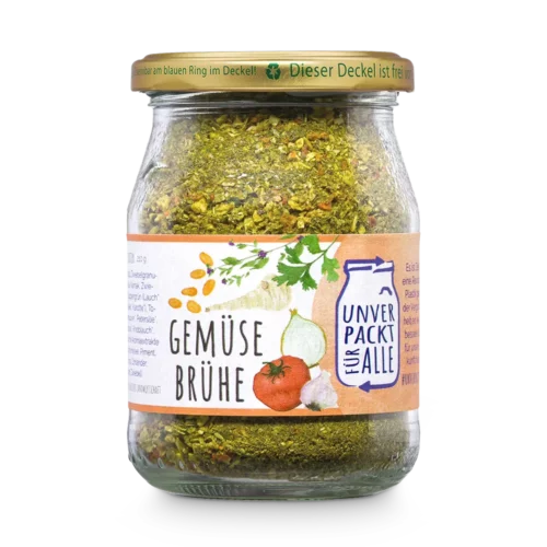 Unverpackte Bio Gemüsebrühe im Mehrwegglas