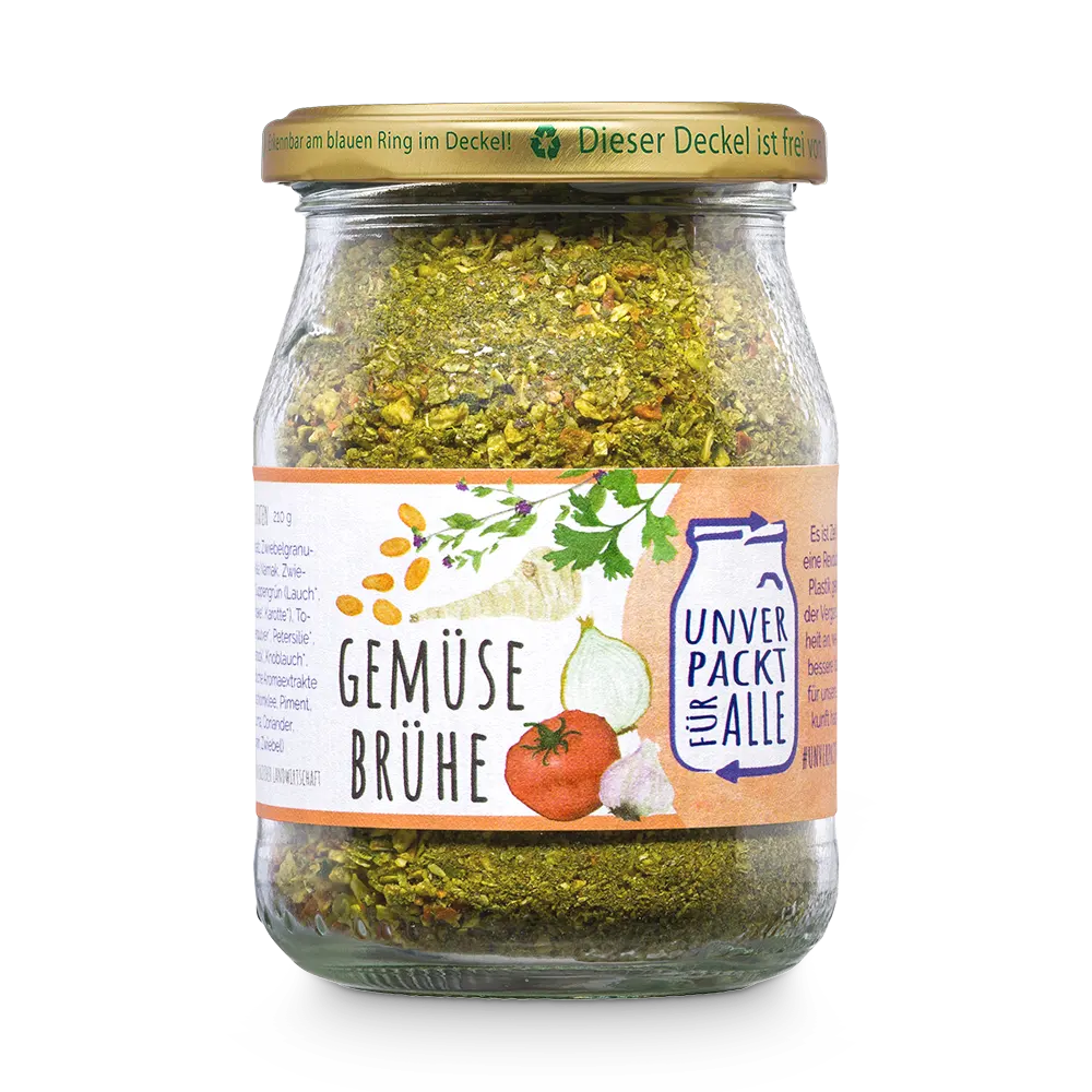 Unverpackte Bio Gemüsebrühe im Mehrwegglas