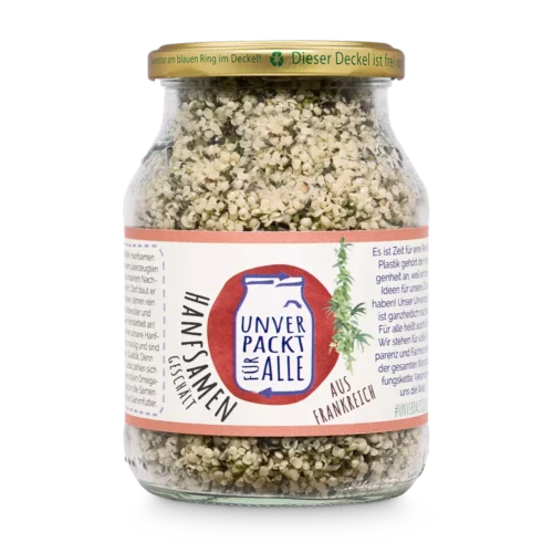 Unverpackte Bio Hanfsamen im Mehrwegglas