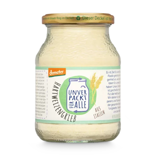 Unverpackter Bio Hartweizengrieß im Mehrwegglas