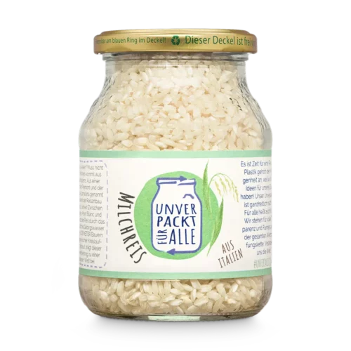 Unverpackter Bio Milchreis im Mehrwegglas