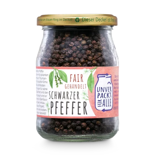 Unverpackter schwarzer Bio Pfeffer im Mehrwegglas