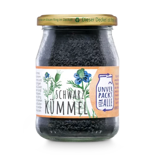 Unverpackter Bio Schwarzkümmel im Mehrwegglas