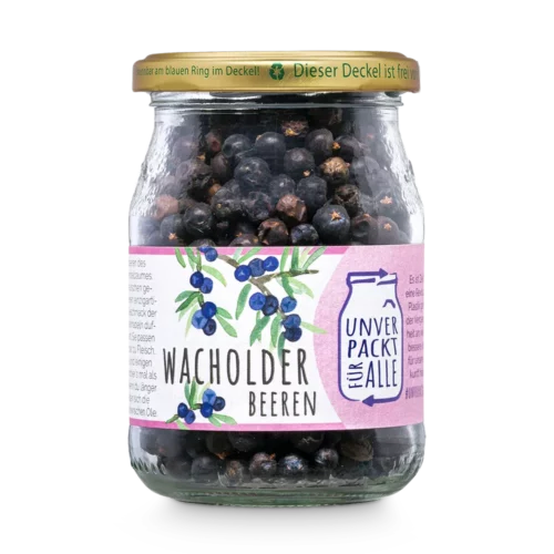 Unverpackte Bio Wacholderbeeren im Mehrwegglas