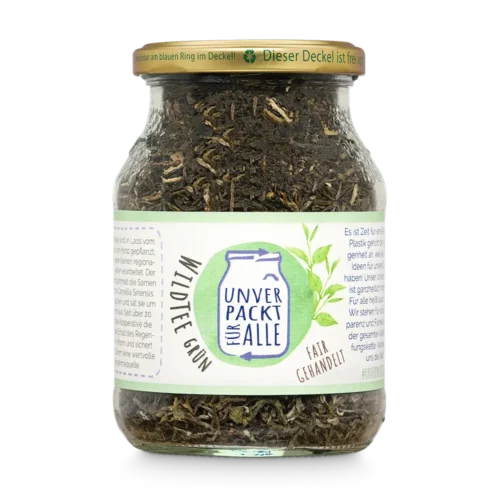 Unverpackter grüner Bio Wildtee im Mehrwegglas