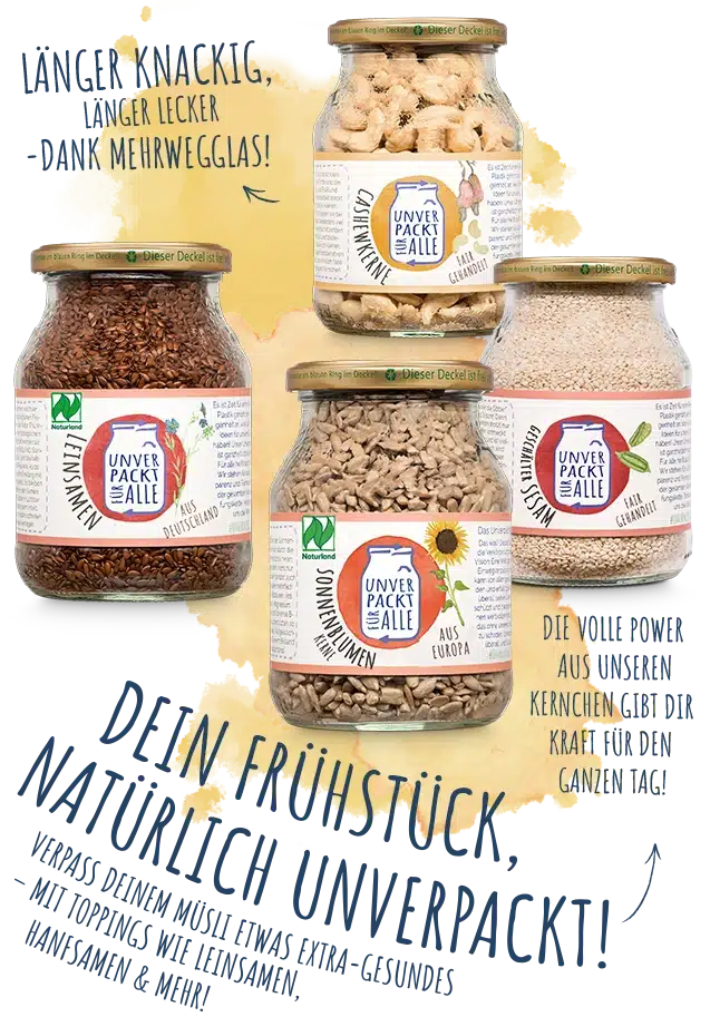 Dein Frühstück. natürlich unverpackt! Gesunde Müsli-Toppings im Mehrwegglas.