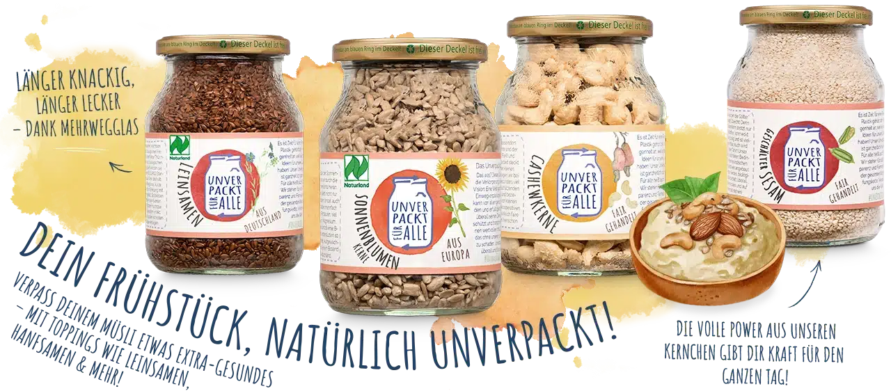 Dein Frühstück. natürlich unverpackt! Gesunde Müsli-Toppings im Mehrwegglas.